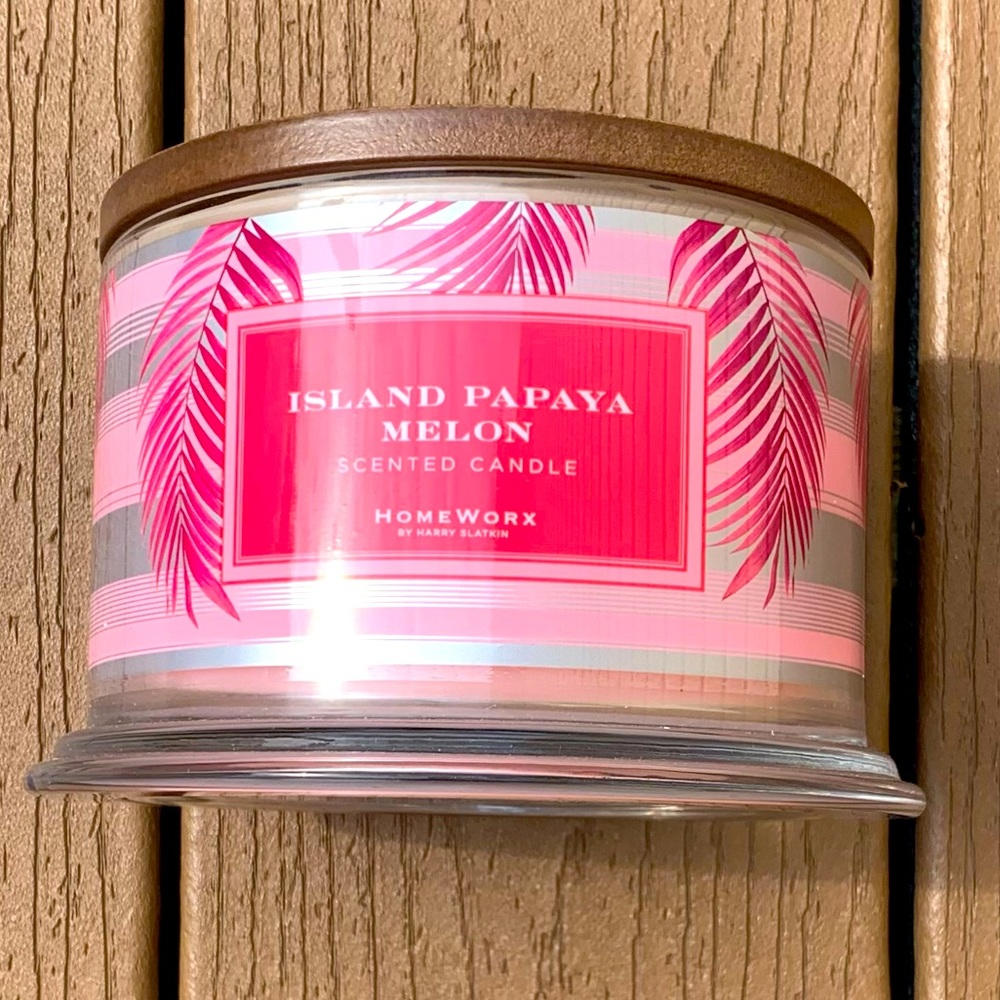🆕HARRY SLATKIN HOMEWORX “ISLAND PAPAYA MELON” 18oz CANDLE 4-WICK NWT!!!